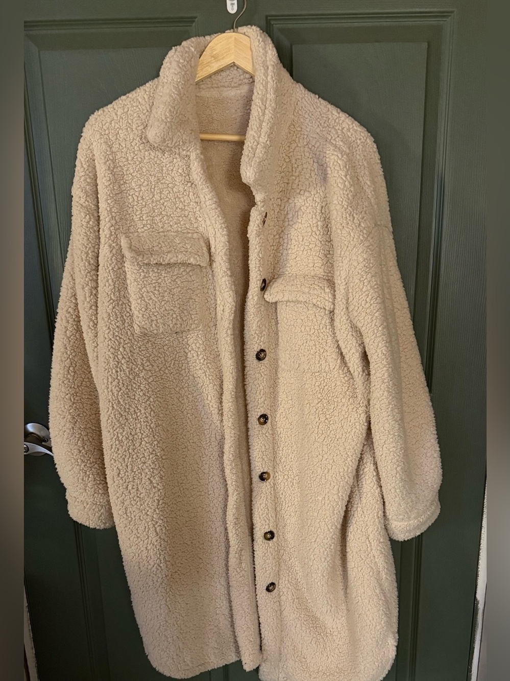 SHEIN Cream Teddy Button-Front Coat Jacket